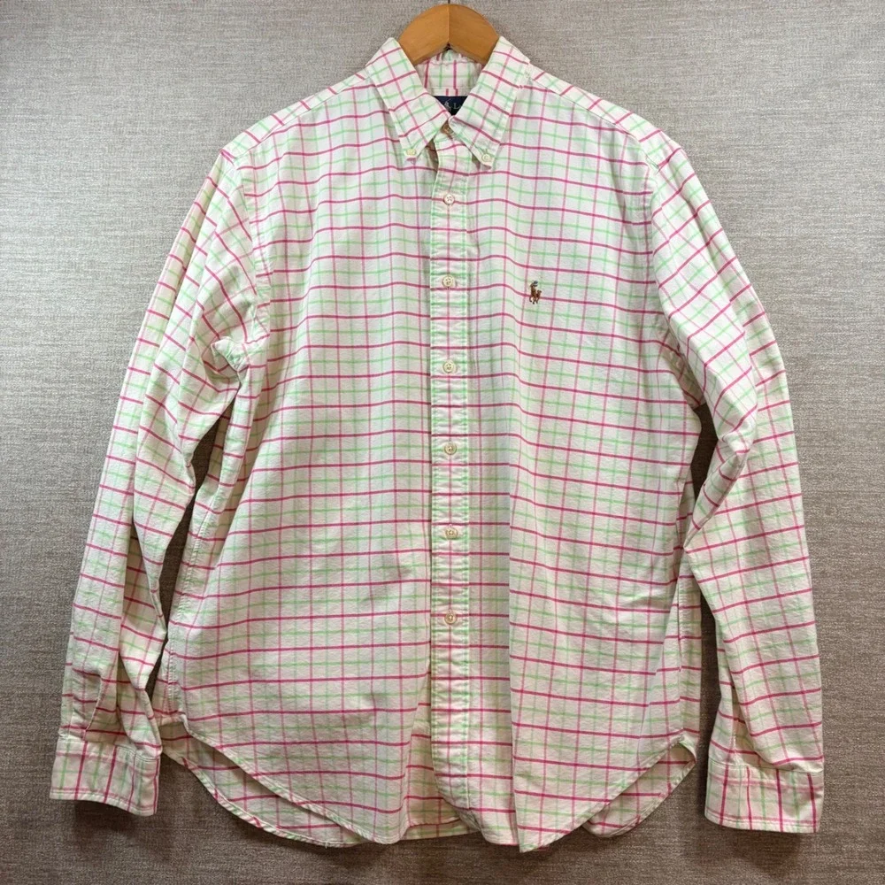 Polo‎ Ralph Lauren Mens 16.5 LG Classic Fit Pastel Shirt Pink Green Check Easter